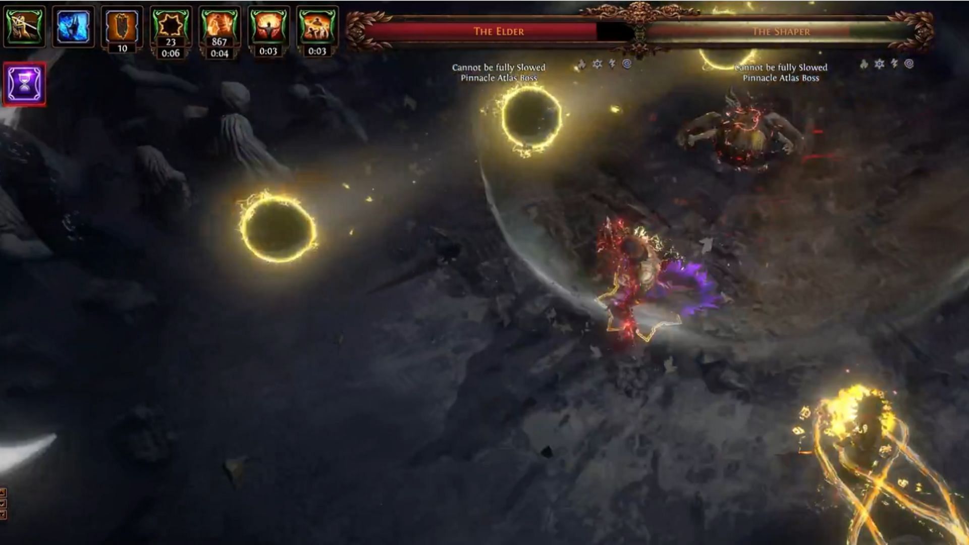 Cannot pause debuff against Uber Elder (Image via Grinding Gear Games)